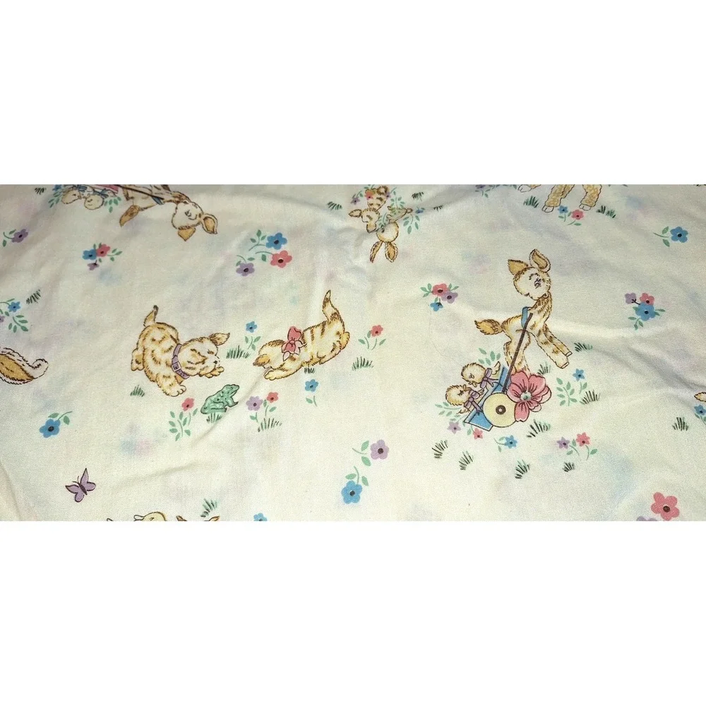 Vintage Woodland Animal Crib Sheet Yellow Squirrel Bunny Turtle Nursery Bedding